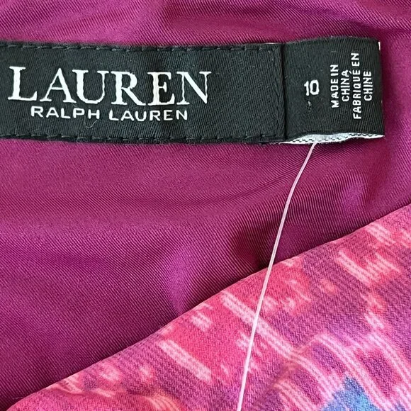 LAUREN Ralph Lauren Women Ruffle Dress Sz 10 Fuchsia Multi Geo High Low Hem NWT - Picture 9 of 14
